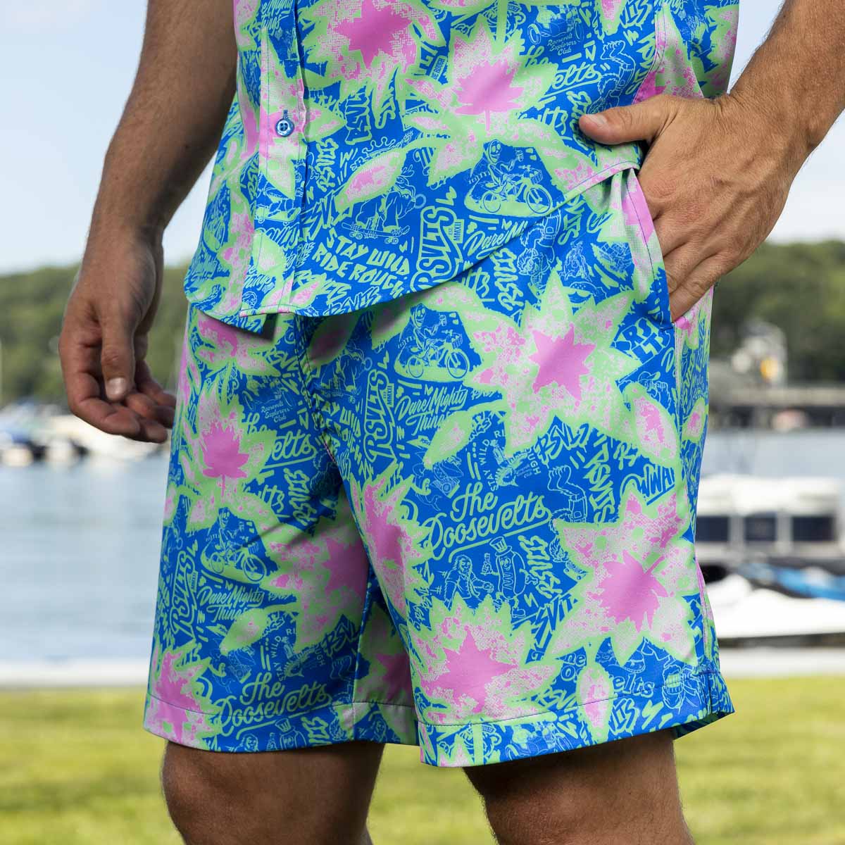 Camp Kunu Floral (Light Blue) – Hybrid Shorts - Image 2