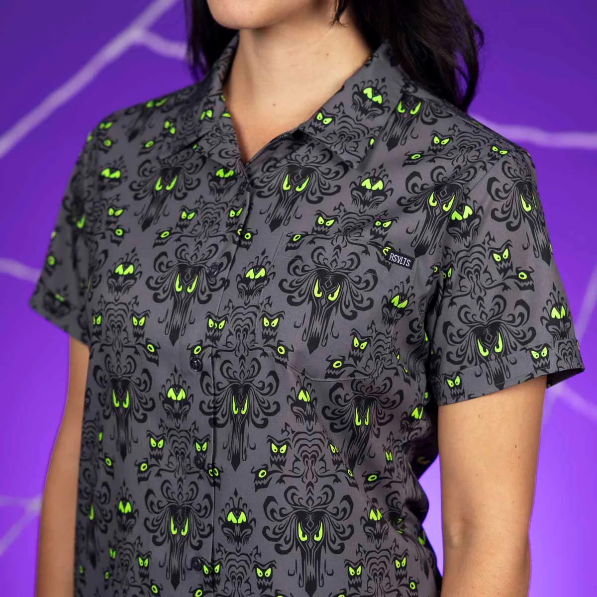 Disneyâs Haunted Mansion âWall Creepsâ â Women's KUNUFLEX Short Sleeve Shirt - Image 3