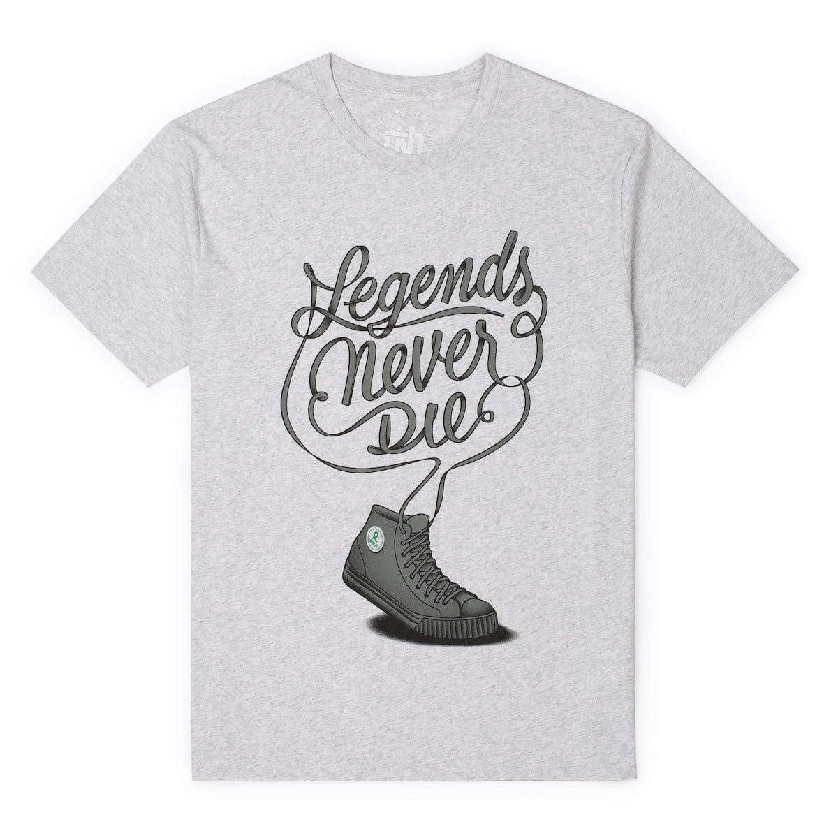 Legends Never Die (Heather Gray) – Crewneck Tee