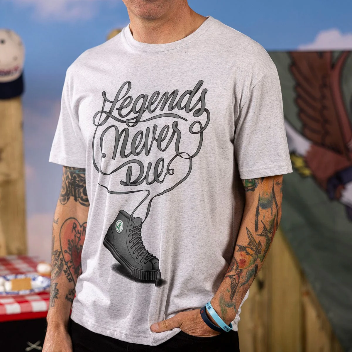 Legends Never Die (Heather Gray) – Crewneck Tee - Image 2