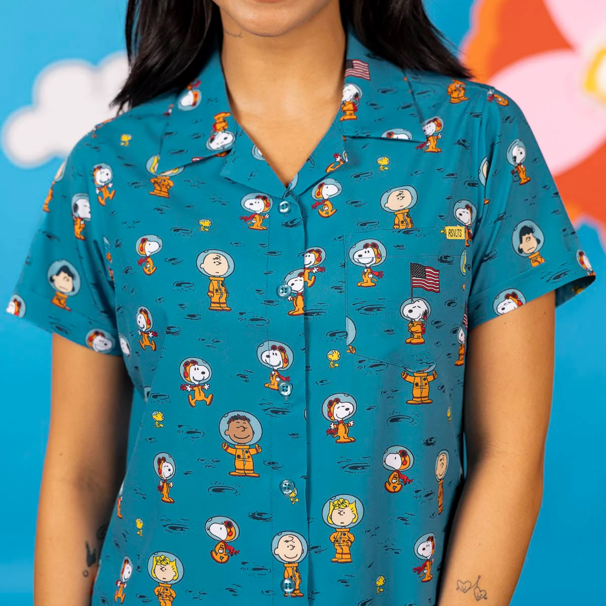 Peanuts "Astro 'Nuts" – Women's KUNUFLEX Short Sleeve Shirt - Image 3