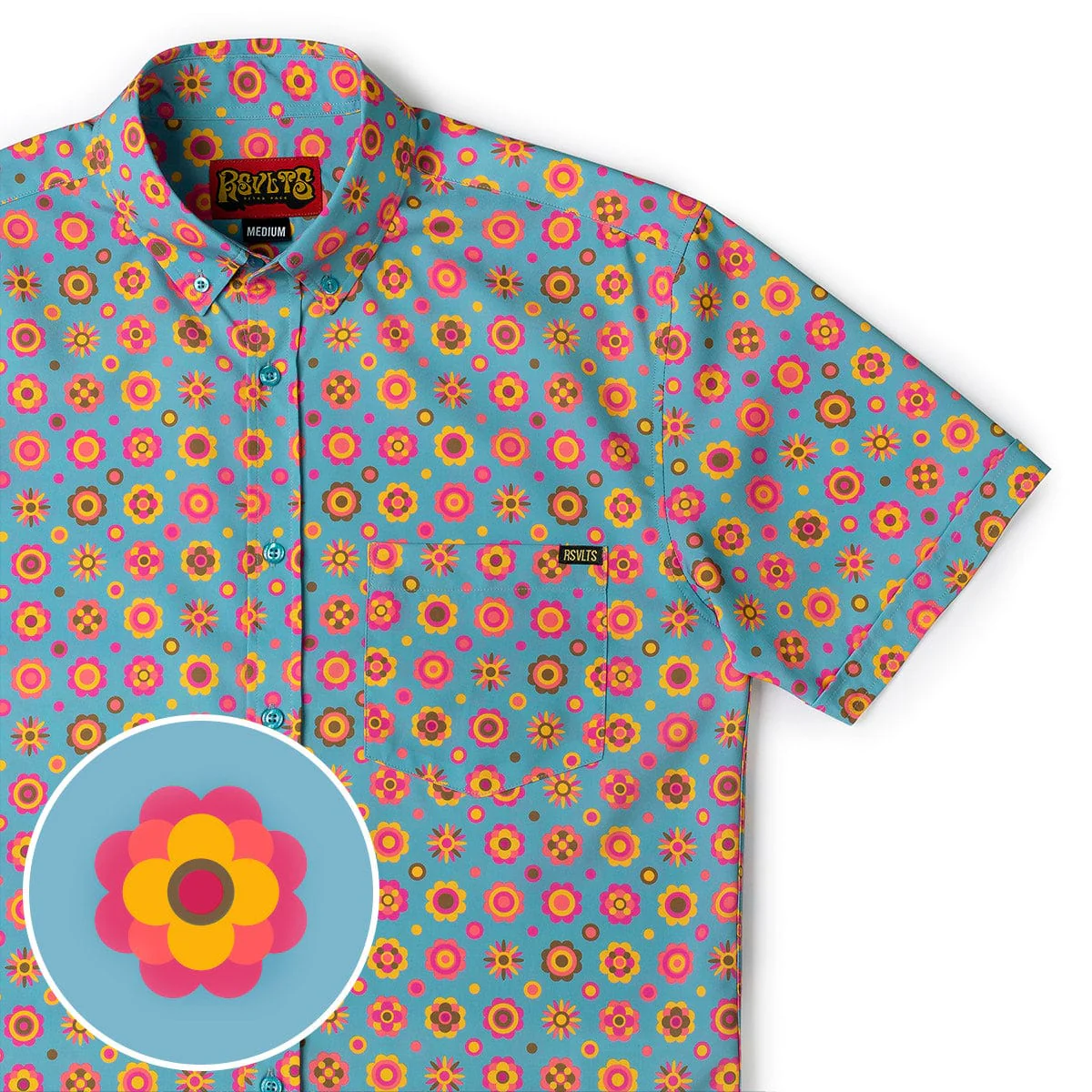 ‘70s Retro "Flower Ballad" – KUNUFLEX Short Sleeve Shirt - Image 2