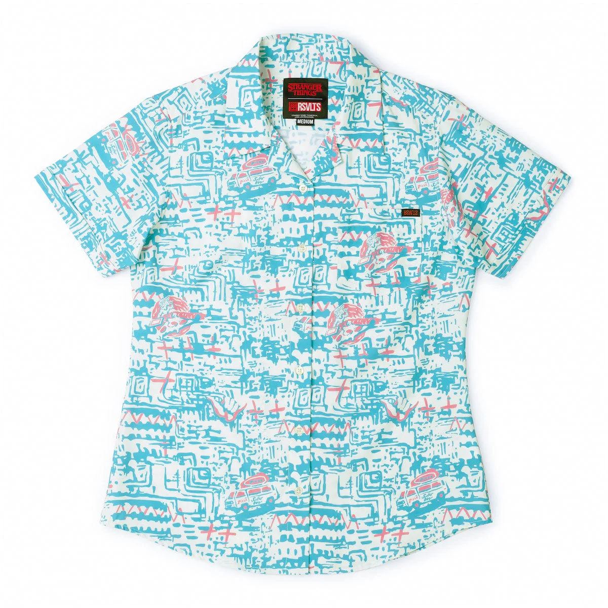 Stranger Things "Surfer Boy Pizza" – Women's KUNUFLEX Short Sleeve Shirt - Image 2